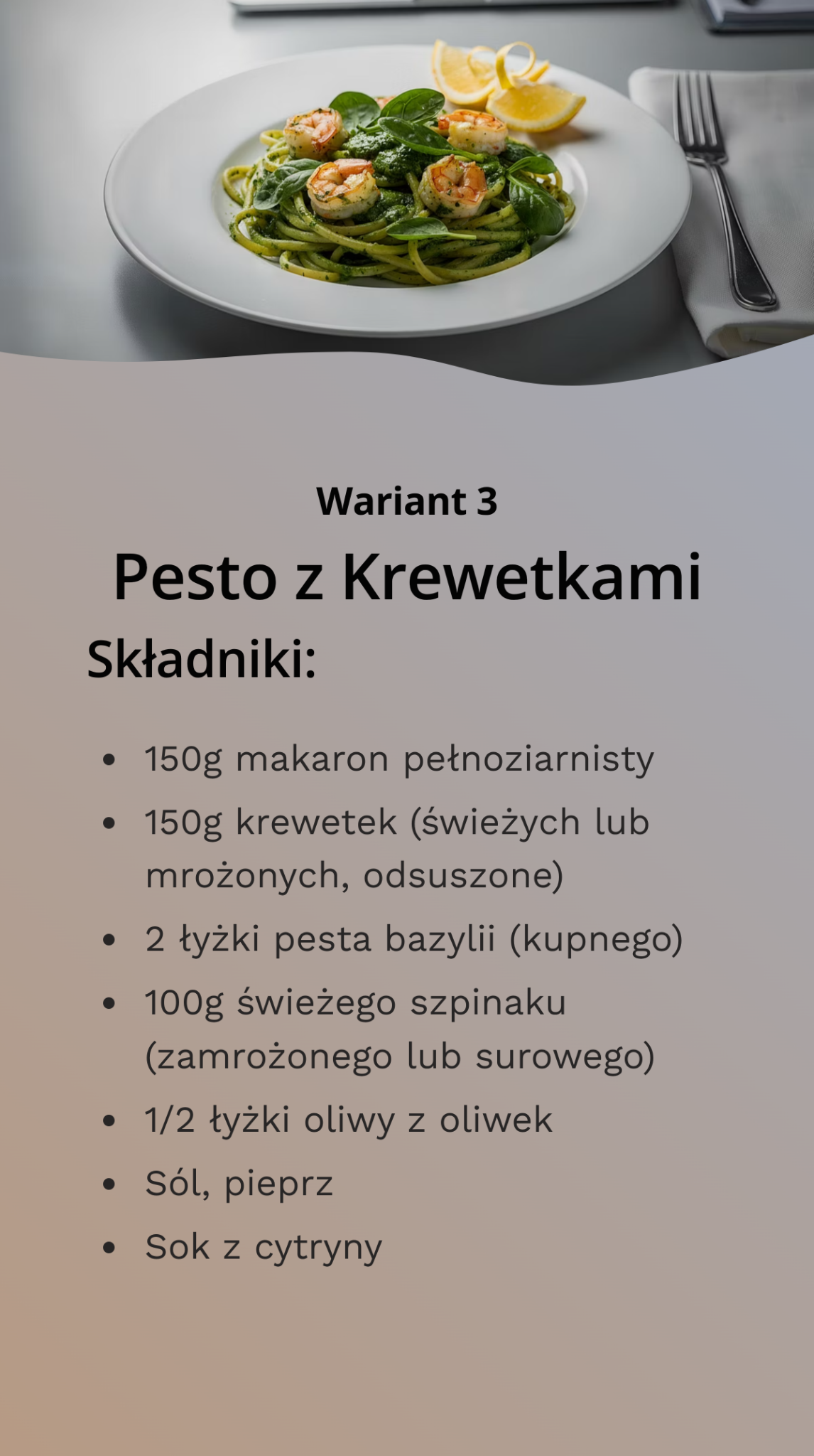 Wariant 3 — Pesto z Krewetkami